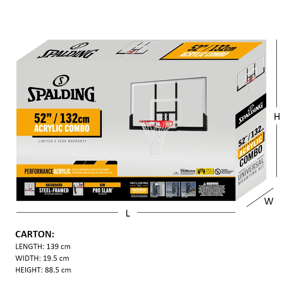 Spalding Board/Mounting Bracket/Rim Combo - 54in Acrylic