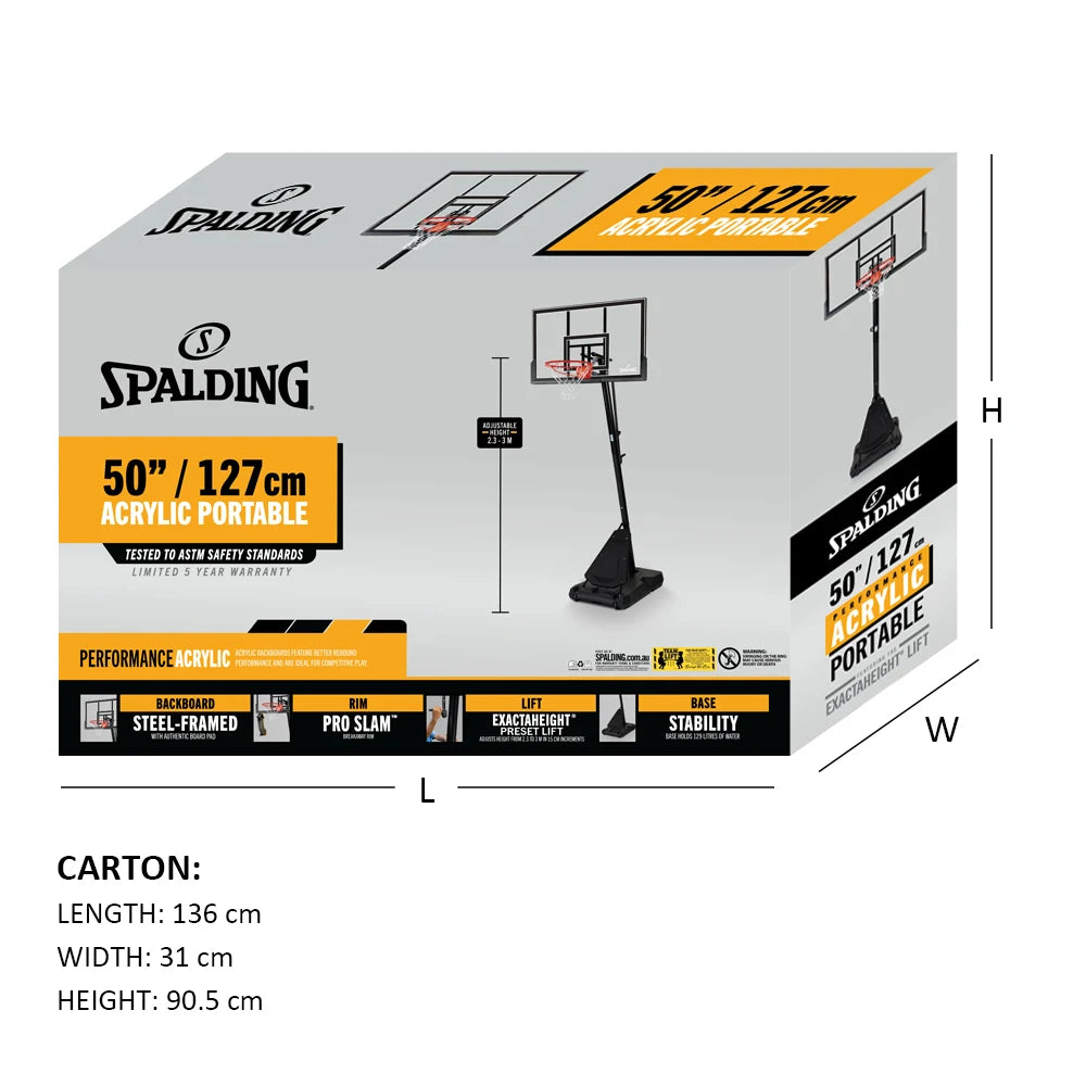 Spalding Portable System - 50 in Acrylic (Pro Glide Advanced Lift).